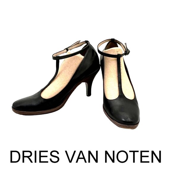 Dries Van Noten Black T-Strap Heels 35